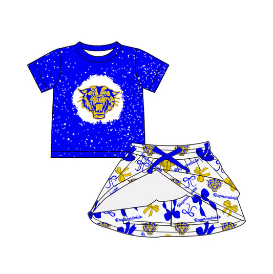 7.3 Preorder (moq 5)Baby Girls Short Sleeves Raymondville Top Bows Plaid Skorts Team Set