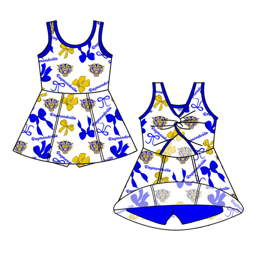 7.3 Preorder (moq 5)Baby Girls Sleeveless Raymondville Bows Plaid Shorts Team Knee Length Dresses