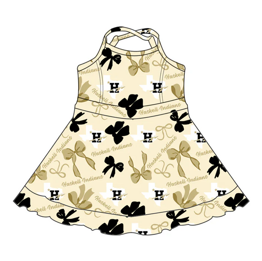 7.3 Preorder (moq 5)Baby Girls Strap Haskell Indians Bows Plaid Shorts Ruffle Team Knee Length Dresses