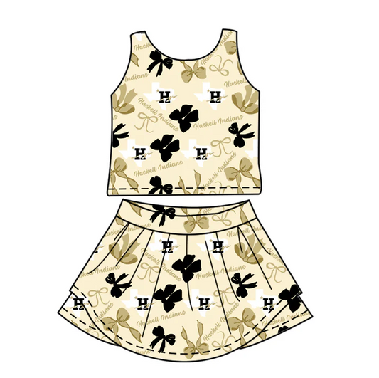 7.3 Preorder (moq 5)Baby Girls Sleeveless Haskell Indians Bows Plaid Top Skorts Team Set
