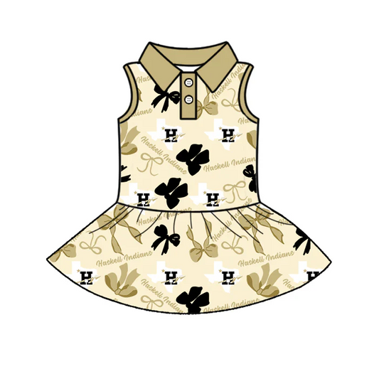 7.3 Preorder (moq 5)Baby Girls Sleeveless Haskell Indians Bows Plaid Button Team Knee Length Dresses