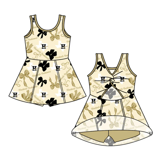 7.3 Preorder (moq 5)Baby Girls Sleeveless Haskell Indians Bows Plaid Shorts Team Knee Length Dresses