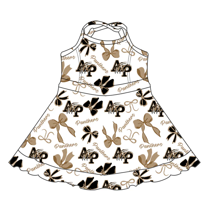 7.3 Preorder (moq 5)Baby Girls Brown Strap AP Bows Plaid Shorts Ruffle Team Knee Length Dresses