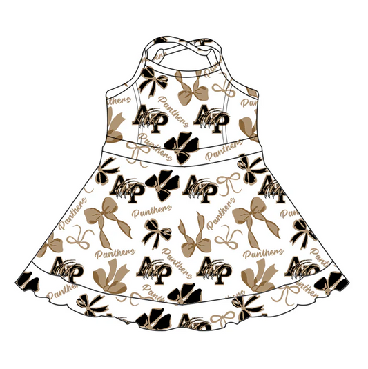7.3 Preorder (moq 5)Baby Girls Brown Strap AP Bows Plaid Shorts Ruffle Team Knee Length Dresses