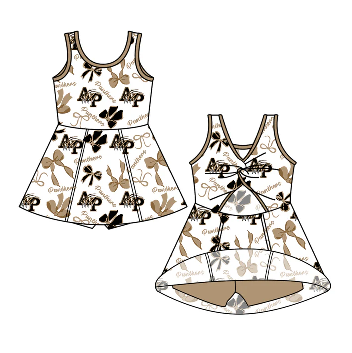 7.3 Preorder (moq 5)Baby Girls Brown Sleeveless AP Bows Plaid Shorts Team Knee Length Dresses