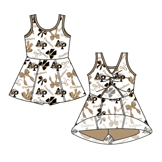 7.3 Preorder (moq 5)Baby Girls Brown Sleeveless AP Bows Plaid Shorts Team Knee Length Dresses