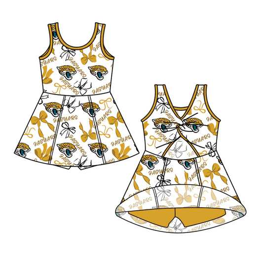 7.3 Preorder (moq 5)Baby Girls Sleeveless Bows Plaid Eaguars Shorts Team Knee Length Dresses