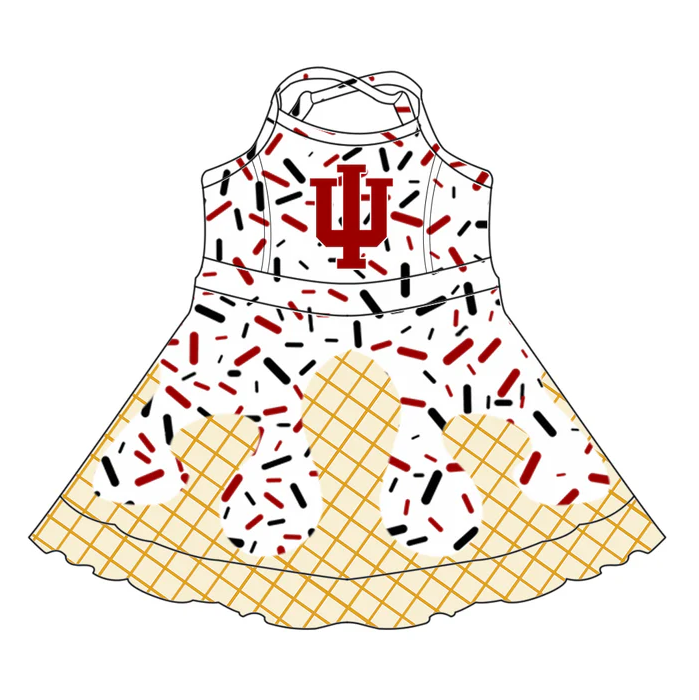 7.3 Preorder (moq 5)Baby Girls Strap Red Trident Drip Shorts Ruffle Team Knee Length Dresses