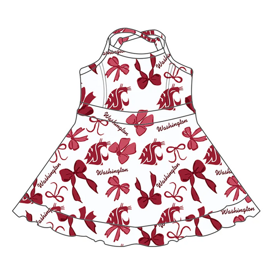 7.3 Preorder (moq 5)Baby Girls Strap Bows Plaid Washinqton Shorts Ruffle Team Knee Length Dresses