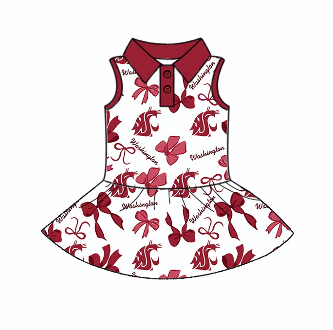 7.3 Preorder (moq 5)Baby Girls Red Sleeveless Bows Plaid Washinqton Button Team Knee Length Dresses