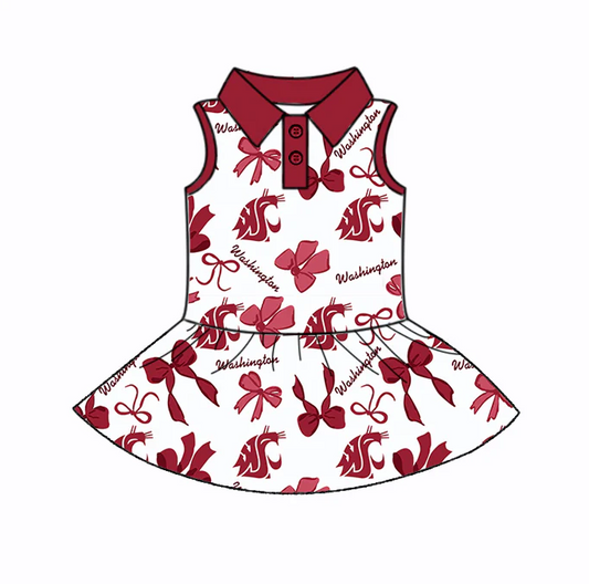 7.3 Preorder (moq 5)Baby Girls Red Sleeveless Bows Plaid Washinqton Button Team Knee Length Dresses