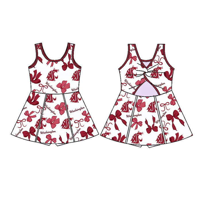 7.3 Preorder (moq 5)Baby Girls Red Sleeveless Bows Plaid Washinqton Shorts Team Knee Length Dresses