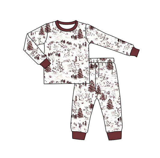 7.4 Preorder (moq 5)Baby Boys Long Sleeves Western Deer Top Pant Pajamas Clothes Set