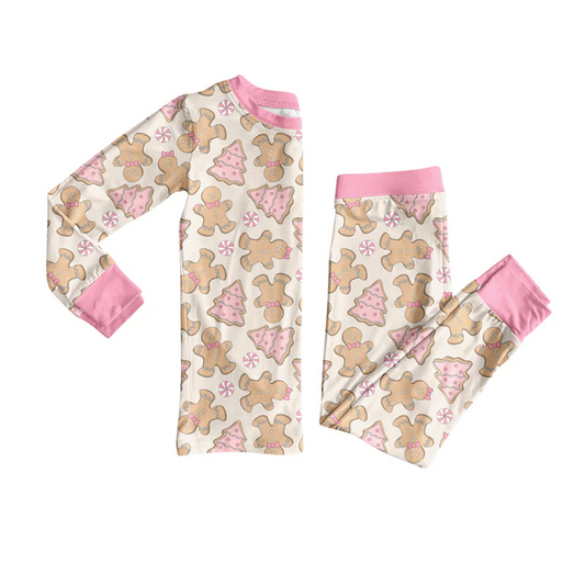 7.4 Preorder (moq 5)Baby Girls Long Sleeves Pink Candy Gingerbread Top Pant Pajamas Clothes Set