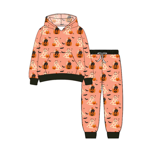 7.4 Preorder (moq 5)Baby Girls Long Sleeves Ghost Pumpkins Pocket Hoodies Pant Clothes Set
