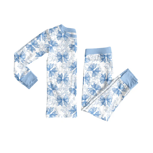 7.4 Preorder (moq 5)Baby Girls Long Sleeves Flower Bows Plaid Top Pant Pajamas Clothes Set