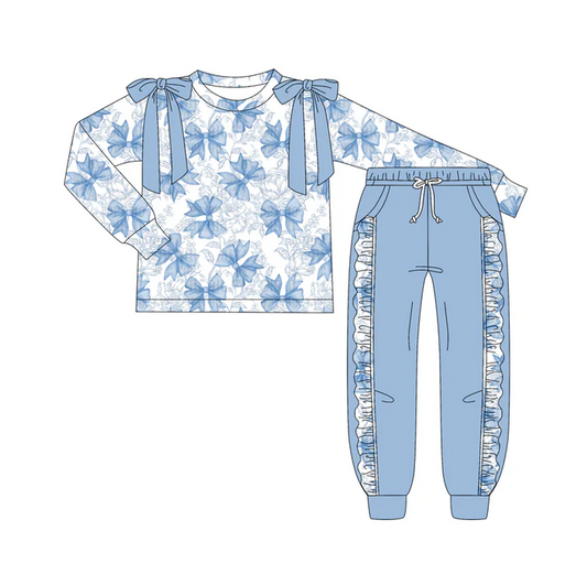 7.4 Preorder (moq 5)Baby Girls Long Sleeves Flowers Bows Top Pockets Pant Clothes Set
