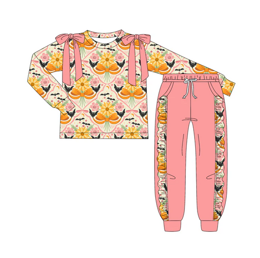 7.4 Preorder (moq 5)Baby Girls Long Sleeves Flowers Bows Plaid Top Pockets Pant Clothes Set