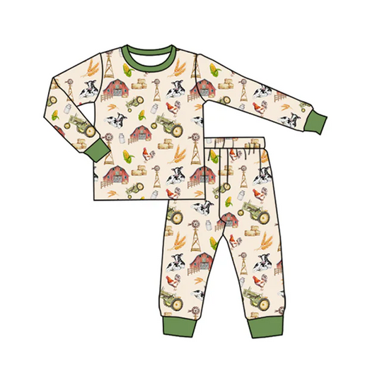 7.4 Preorder (moq 5)Baby Boys Long Sleeves Cows Houses Top Pant Farm Pajamas Clothes Set