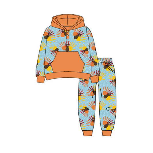 7.4 Preorder (moq 5)Baby Boys Long Sleeves Turkey Plaid Pockets Button Hoodies Pant Clothes Set