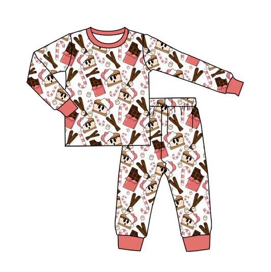 7.5 Preorder (moq 5)Baby Boys Long Sleeves Candy Cane Plaid Top Pant Pajamas Clothes Set