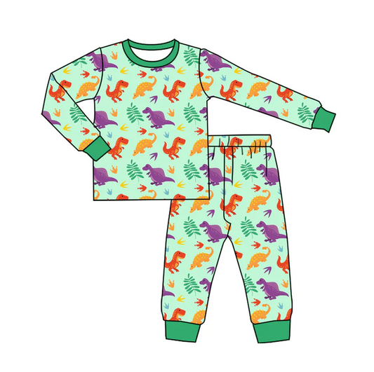 7.5 Preorder (moq 5)Baby Boys Long Sleeves Dinosaurs Plaid Top Pant Pajamas Clothes Set