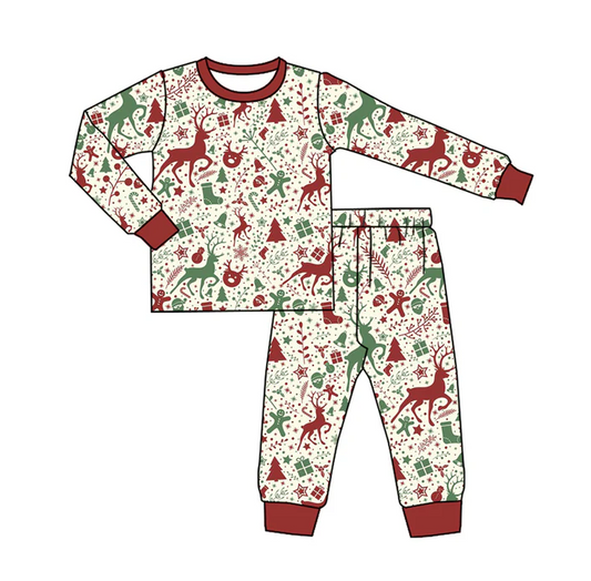 7.5 Preorder (moq 5)Baby Boys Long Sleeves Gingerbread Deer Top Pant Pajamas Clothes Set