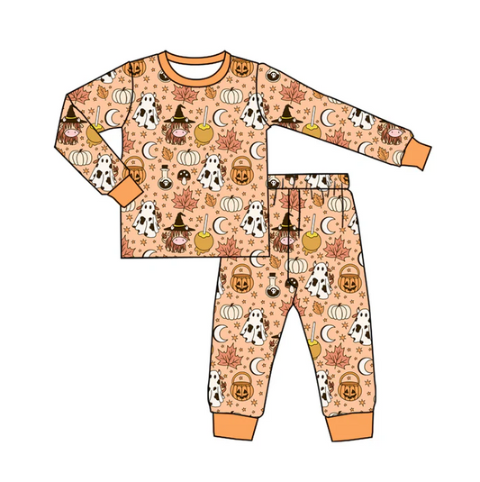 7.5 Preorder (moq 5)Baby Boys Long Sleeves Highland Cows Ghosts Top Pant Pajamas Clothes Set