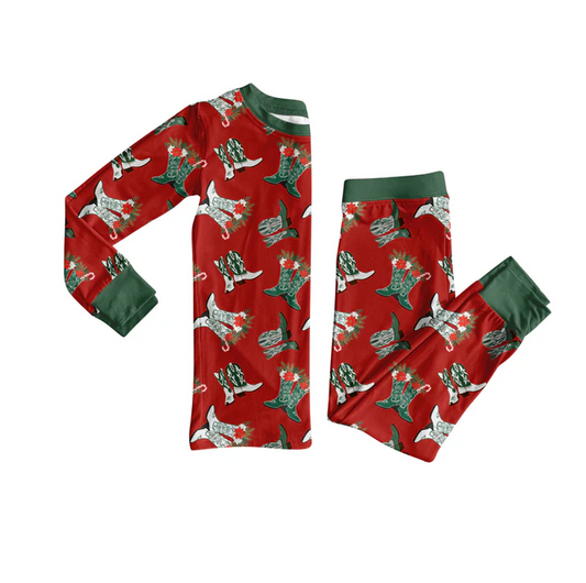 7.7 Preorder (moq 5)Baby Girls Long Sleeves Camo Boots Plaid Top Pant Pajamas Clothes Set