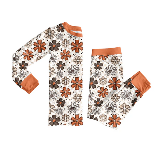 7.7 Preorder (moq 5)Baby Girls Long Sleeves Colorful Flowers Top Pant Pajamas Clothes Set