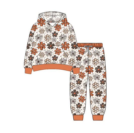 7.7 Preorder (moq 5)Baby Girls Long Sleeves Colorful Flowers Pockets Hoodie Pant Clothes Set