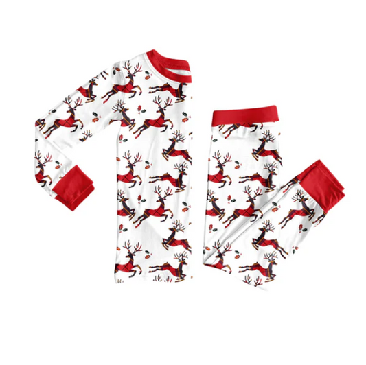 7.7 Preorder (moq 5)Baby Girls Long Sleeves Red Deer Holly Top Pant Pajamas Clothes Set