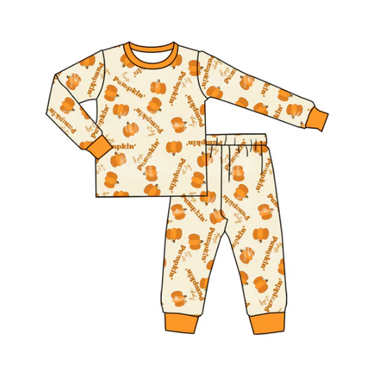 7.7 Preorder (moq 5)Baby Boys Long Sleeves Turkey Pumpkins Top Pockets Pant Pajamas Clothes Set