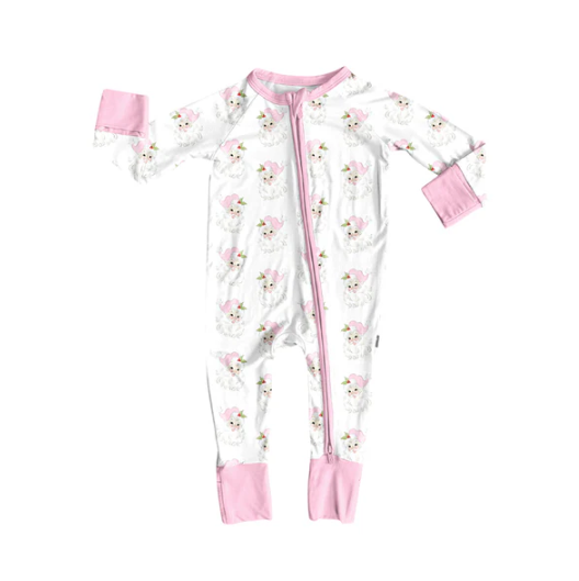 7.8 Preorder (moq 5)Baby Girls Long Sleeves Pink Santa Holly Plaid Zipper Romper
