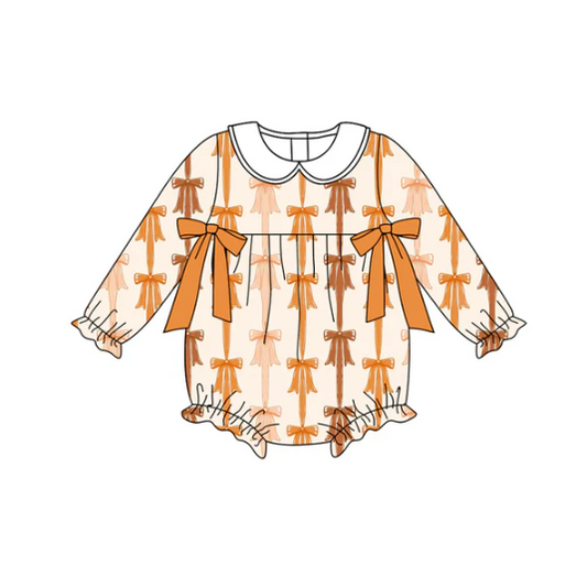 7.8 Preorder (moq 5)Baby Girls Long Sleeves Yellow Bows Stripes Ruffle Romper