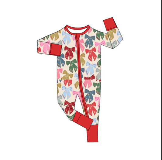 7.8 Preorder (moq 5)Baby Girls Long Sleeves Colorful Snowflake Bows Plaid Zipper Romper