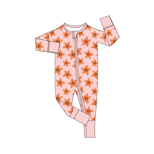 7.8 Preorder (moq 5)Baby Girls Pink Long Sleeves Smiles Stars Plaid Zipper Romper