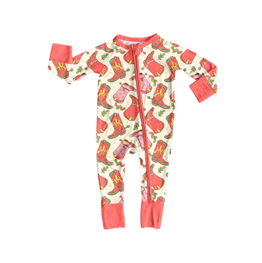 7.8 Preorder (moq 5)Baby Girls Long Sleeves Peach Boots Holly Plaid Zipper Romper
