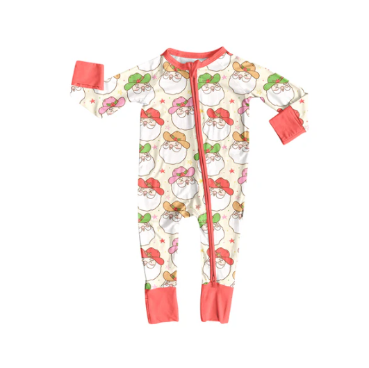 7.8 Preorder (moq 5)Baby Girls Long Sleeves Santa Stars Plaid Zipper Romper