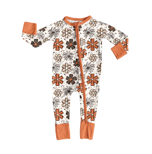 7.9 Preorder (moq 5)Baby Girls Long Sleeves Daisy Flowers Plaid Zipper Romper