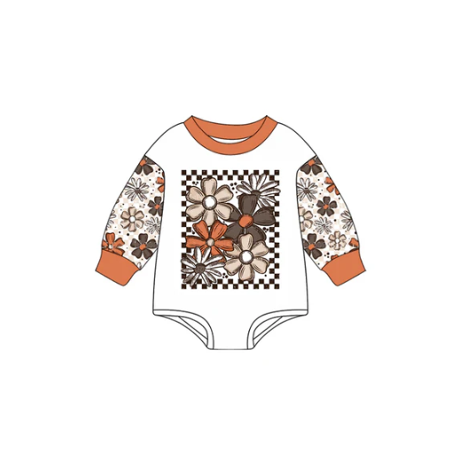 7.9 Preorder (moq 5)Baby Girls Long Sleeves Daisy Flowers Plaid Romper