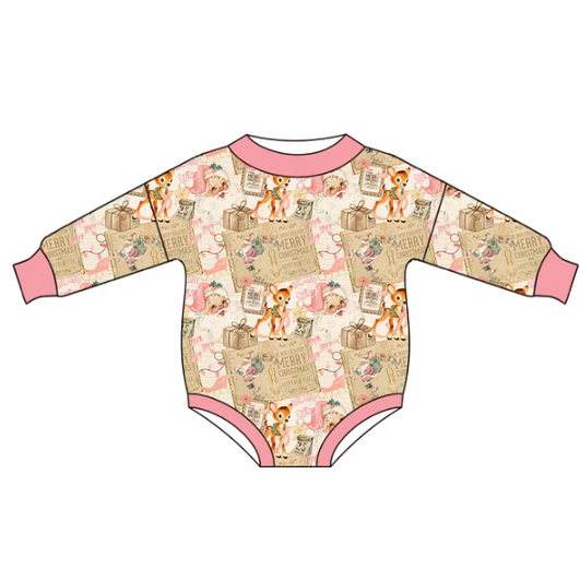 7.9 Preorder (moq 5)Baby Girls Long Sleeves Deer Santa Lights Plaid Romper