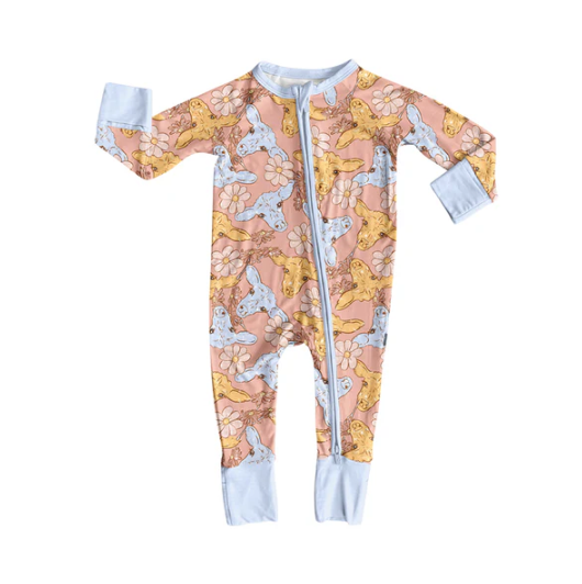 7.10 Preorder (moq 5)Baby Girls Long Sleeves Colorful Cows Flowers Plaid Zipper Romper