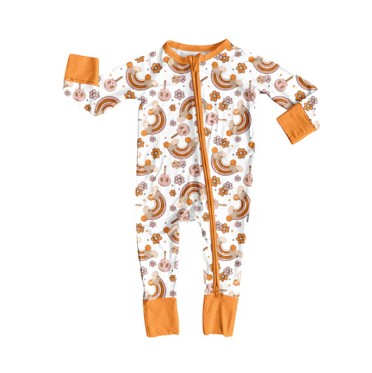7.10 Preorder (moq 5)Baby Girls Long Sleeves Flowers Rainbows Pumpkins Zipper Romper