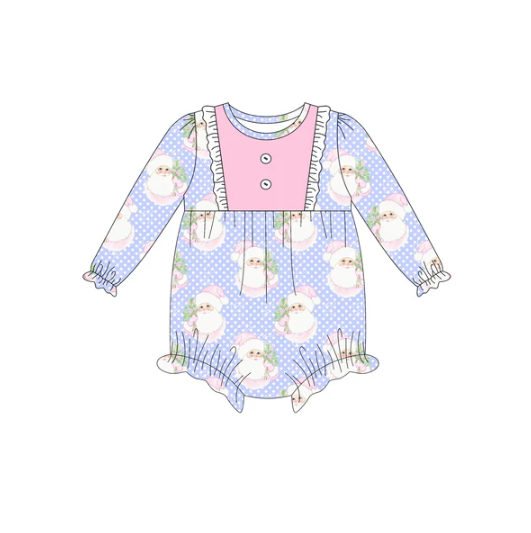 7.10 Preorder (moq 5)Baby Girls Long Sleeves Polka Dots Santa Plaid Button Ruffle Romper