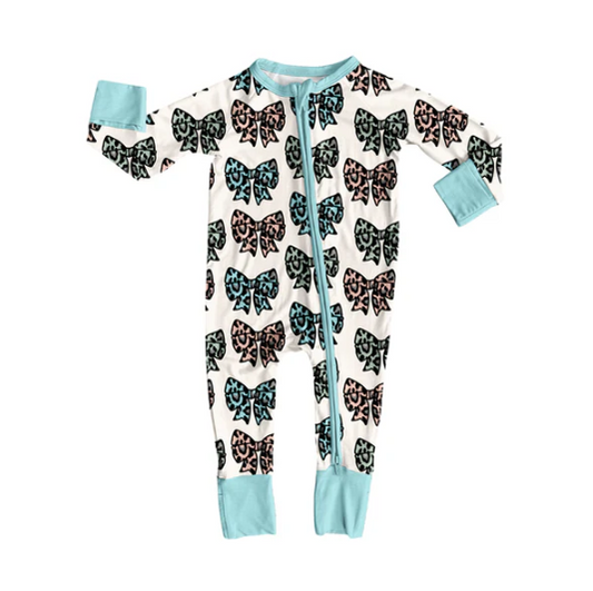 7.10 Preorder (moq 5)Baby Girls Long Sleeves Colorful Leopard Bows Plaid Zipper Romper