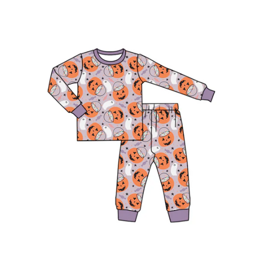7.11 Preorder (moq 5)Baby Boys Long Sleeves Ghost Pumpkins Top Pant Pajamas Set