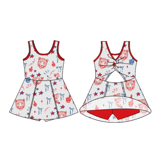 7.11 Preorder (moq 5)Baby Girls Sleeveless Grey Leopard Football Team Shorts Team Dresses
