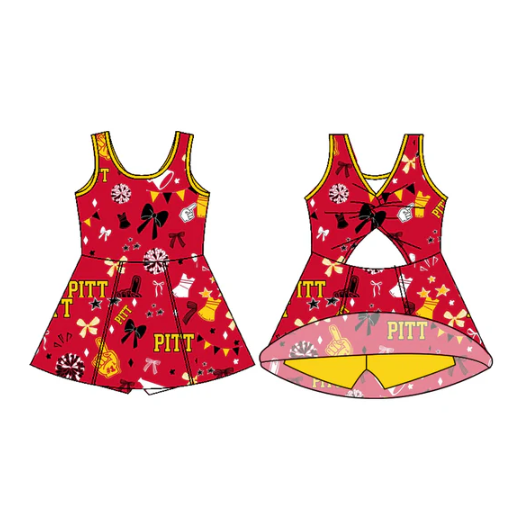 7.11 Preorder (moq 5)Baby Girls Sleeveless Red Pitt Football Team Shorts Team Dresses