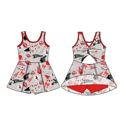 7.11 Preorder (moq 5)Baby Girls Sleeveless Grey Wolves Team Shorts Team Dresses